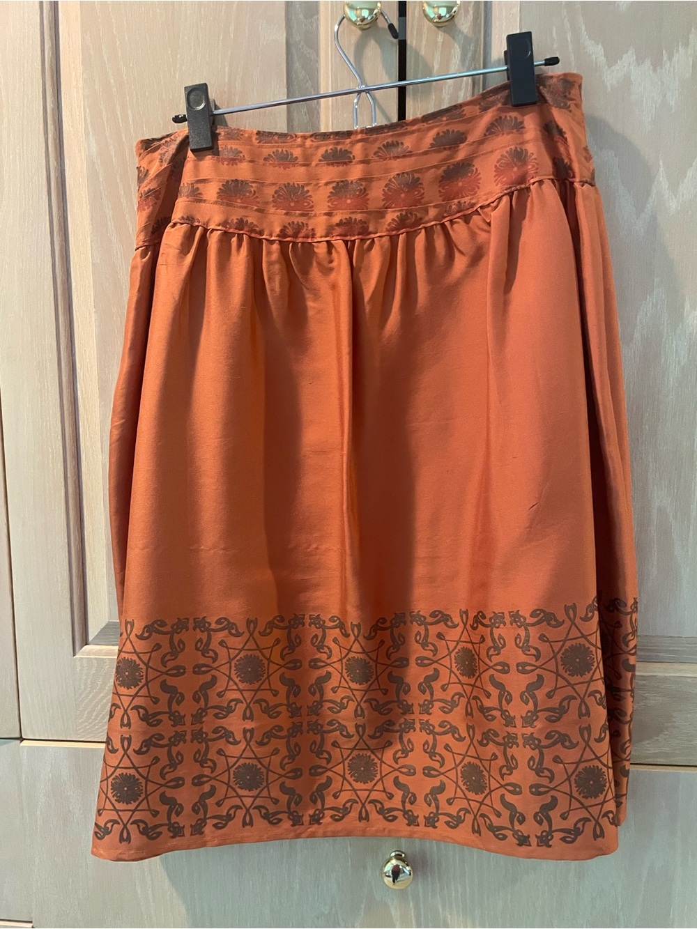 Garnet Hill Silk Rust Orange Printed A-Line Skirt